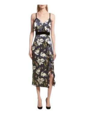 CINQ A SEPT Sleeveless Leena Floral Midi Dress, 100% Silk, Size 4.